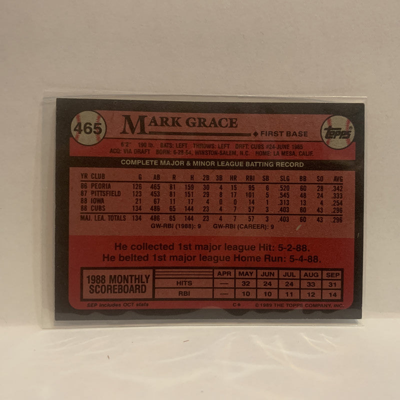 465 Mark Grace Topps All Star Rookie Chicago Cubs 1989 Topps