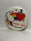 I Love Gaspe Que Canada Rainbow Heart  Button Pinback