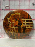 Little Boy and Girl sitting on a White Park Bench  Button Pinback