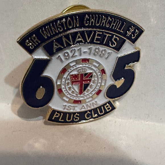 Anavets Sir Winston Churchill #3 1st Ann Plus Club 1921 91  Lapel Pin