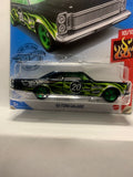 Black '65 Ford Galaxie HW Flames GHD63 D7C6 2018 Long Card Hot Wheels Diecast Car