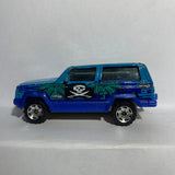 Blue Jeep Cherokee Skull Crossbones Matchbox Diecast Car