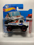 White Search and Rescue Mercedes-Benz Unimog 1300 HW Rescue GTC54 M521 2018 Short Card Hot Wheels Diecast Car
