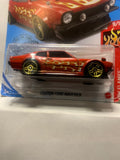 Red Custom Ford Maverick HW Flames GHF52 D7C6 2018 Long Card Hot Wheels Diecast Car