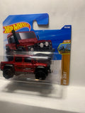 Red '15 Land Rover Defender Double Cab Yokohama HW Dirt JBB06 N521 2024 Short Card Hot Wheels Diecast Car