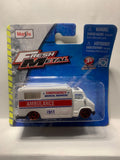 White Ambulance EMS Fresh Metal 2018 Short Card Maisto Diecast Car