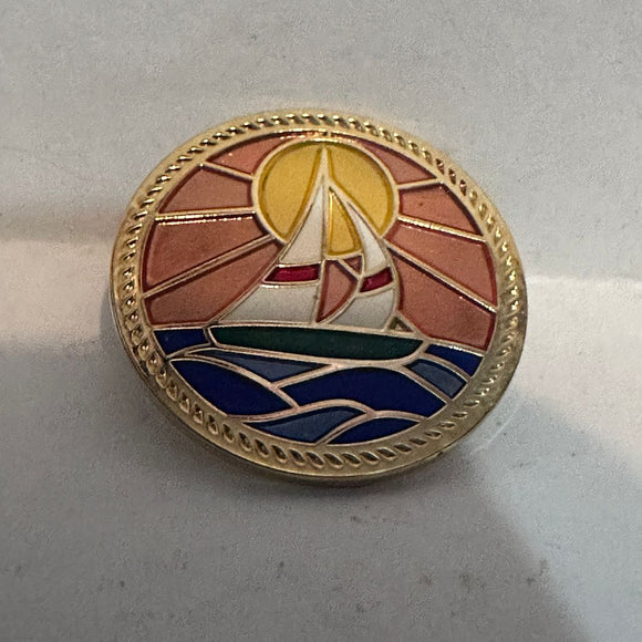 Sail Boat Sun Stain Glass Motif  Lapel Pin