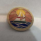 Sail Boat Sun Stain Glass Motif  Lapel Pin