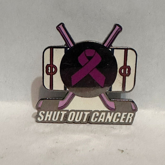 Purple Ribbon Shut Out Cancer Hockey  Lapel Pin