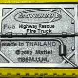 Yellow Highway Rescue Fire Truck 97662 MB566 2002 Matchbox Emergency Diecast Car