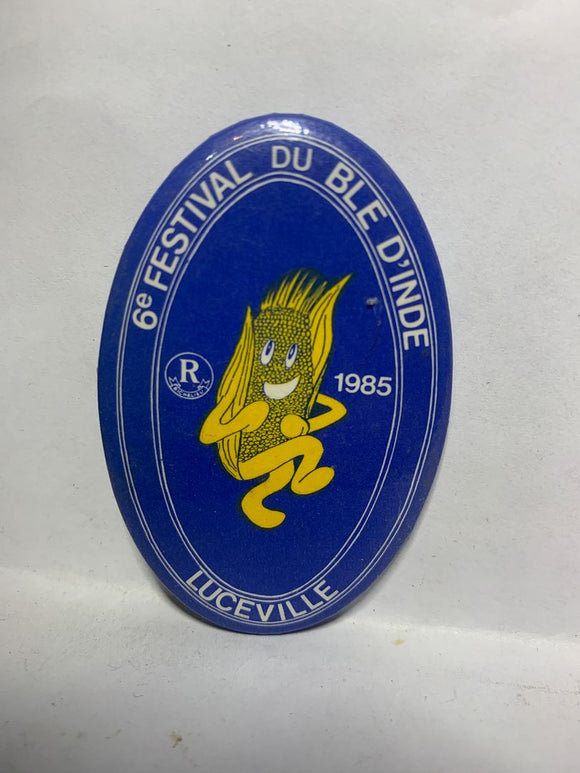 6th Festival Du Ble D'Inde 1985 Lucecille Mascot  Button Pinback