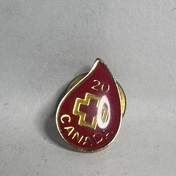 Canadian Blood Services 20th Donation Red Cross  Lapel Pin