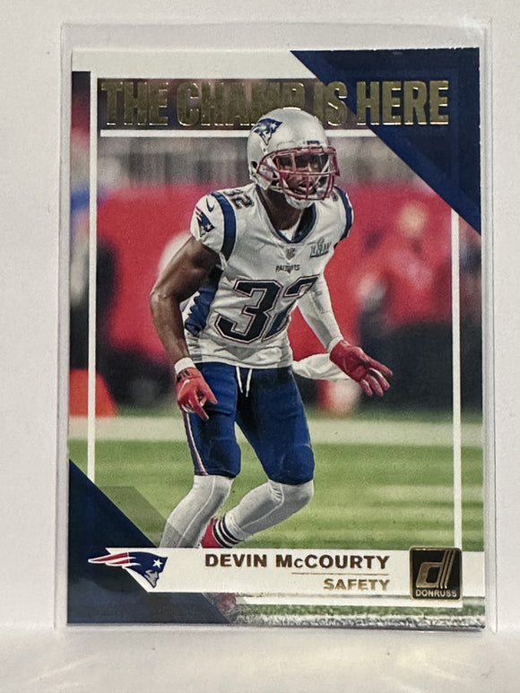 #CH-16 Devin McCourty Champ is Here New England Patriots 2019 Donruss Football Card