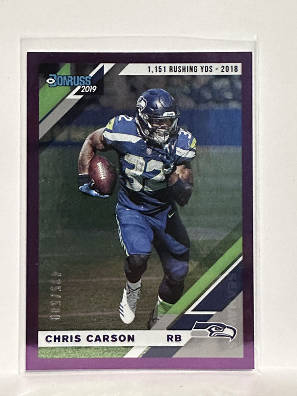 #228 Chris Carson 435/500 Purple Seattle Seahawks 2019 Donruss Football Card