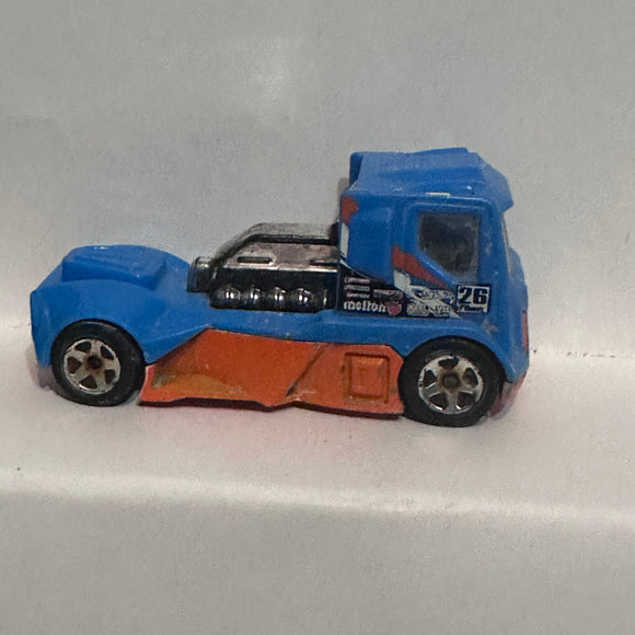 Blue Rennen Rig Truck T9689 ©2010 Hot Wheels Diecast Car
