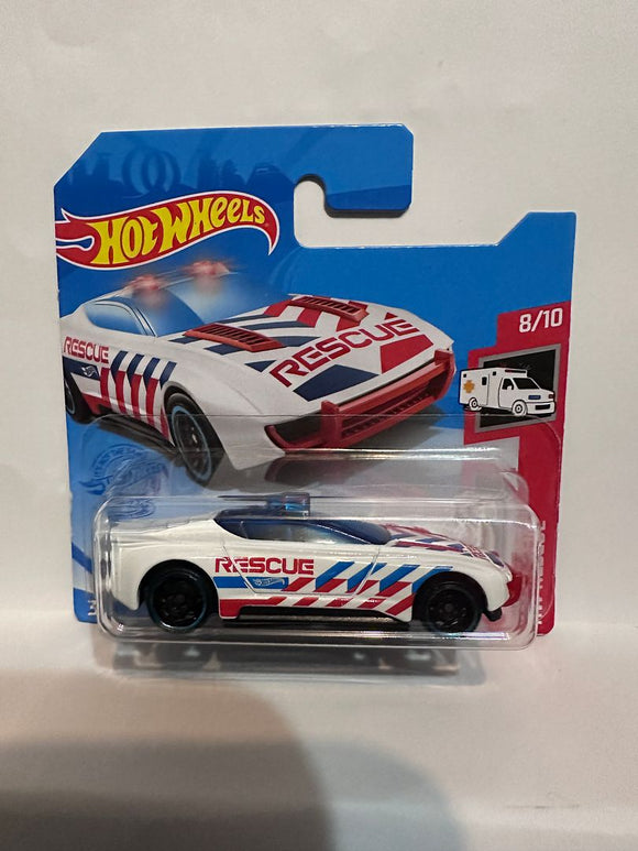 White Rescue Alpha Pursuit HW Rescue 8/10 238/250 GTB10  ©2018 Hot Wheels Diecast Car