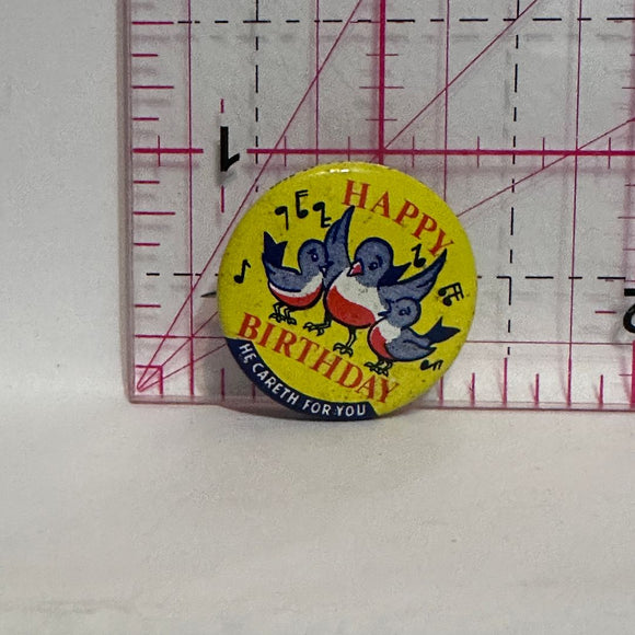 Happy Birthday He Careth for You Robin Bird Music  Button Pinback