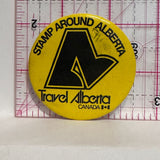 Stamp Around Alberta Travel Alberta Canada Logo  Button Pinback