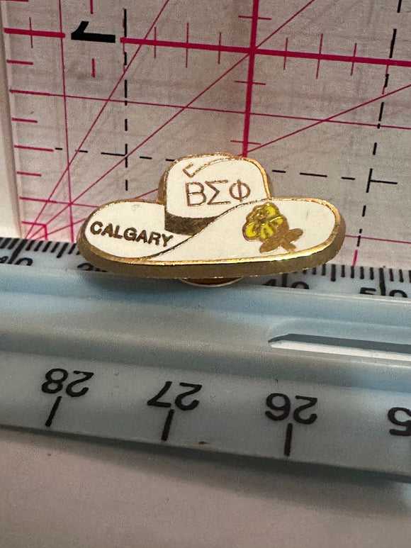 Calgary University Frat White Cowboy Hat  Lapel Pin