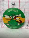 Joyeuses Fetes Cheers Glasses  Button Pinback