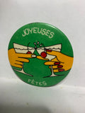 Joyeuses Fetes Cheers Glasses  Button Pinback