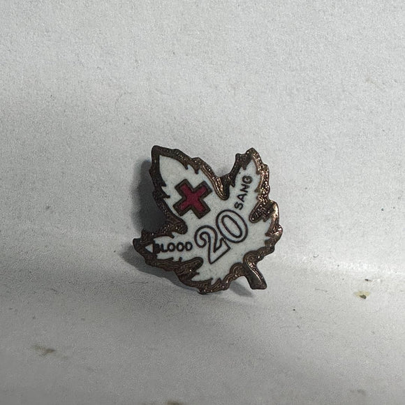 Red Cross Blood 20th Donation Canada Maple Leaf  Lapel Pin