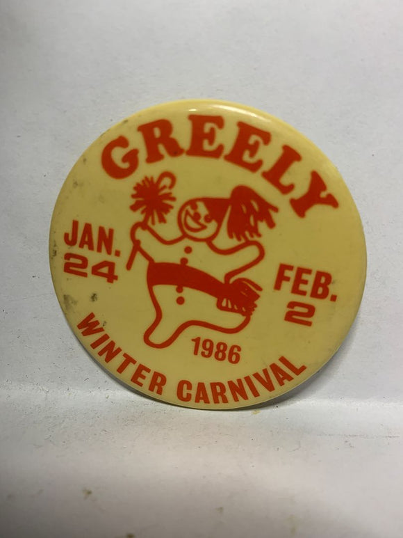 Greely 1986 Winter Carnival Mascot  Button Pinback