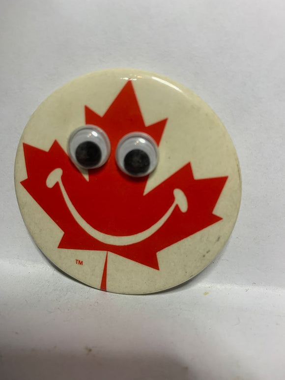 Canadian Maple Leaf Googly Eyes  Button Pinback