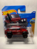 Red '15 Land Rover Defender Double Cab Yokohama HW Dirt JBB06 N521 2024 Short Card Hot Wheels Diecast Car