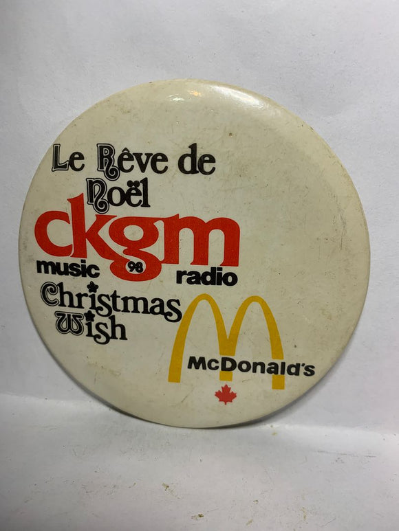CKGM Music Radio Mcdonalds Christmas Wish  Button Pinback