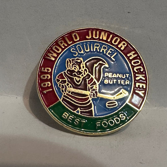 1995 World Junior Hockey Squirrel Peanut Butter Best Foods  Lapel Pin