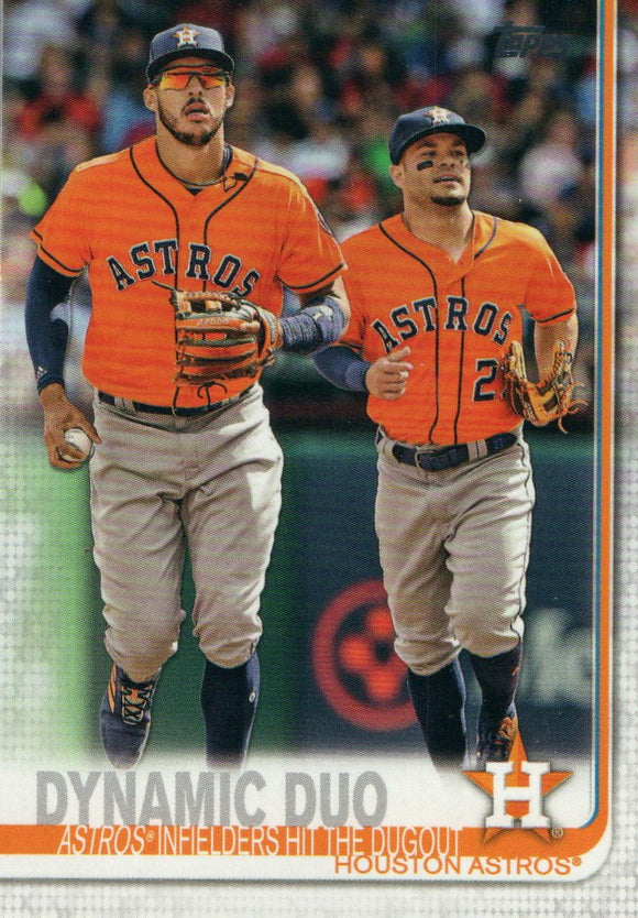 #294 Dynamic Duo Houston Astros Infielders Hit The Dugout 2019 Topps Series 1 Baseball