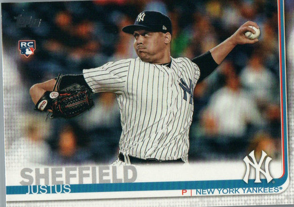 #036 Justus Sheffield Rookie Card New York Yankees 2019 Topps Series 1 Baseball Card