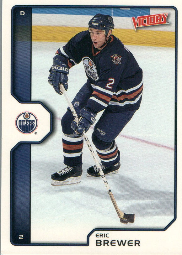 #86 Eric Brewer Edmonton Oilers 2002 03 Upper Deck Victory Hockey Card