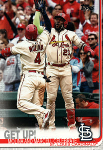 #536 Get Up Molina and Marcell Celebrate St Louis Cardinals 2019 Topps Series 2 Baseball Card
