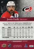 #47 Justin Faulk Carolina Hurricanes 2017-18 Parkhurst Hockey Card
