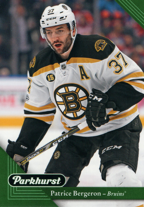 #20 Patrice Bergeron Boston Bruins 2017-18 Parkhurst Hockey Card