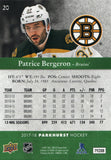 #20 Patrice Bergeron Boston Bruins 2017-18 Parkhurst Hockey Card