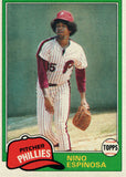 #405 Nino Espinosa Philadelphia Phillies 1981 Topps Baseball Card DAM