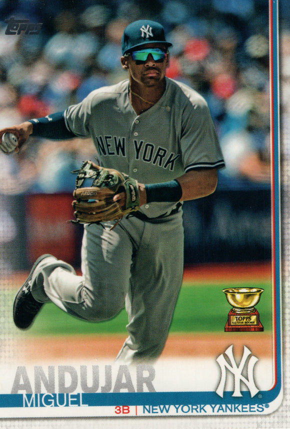 #132 Miguel Andujar Trophy New York Yankees 2019 Topps Series 1 Baseball Card EAB