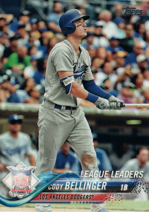 #114 Cody Bellinger League Leaders Los Angeles Dodgers 2018 Topps Series 1 Baseball Card EAR