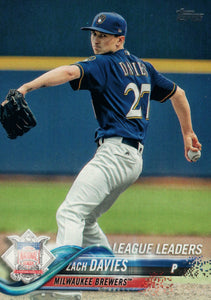 #139 Zach Davies League Leaders Milwaukee Brewers 2018 Topps Series 1 Baseball Card EAT