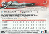 #113 Gio Gonzalez Washington Natonals 2018 Topps Series 1 Baseball Card EAT