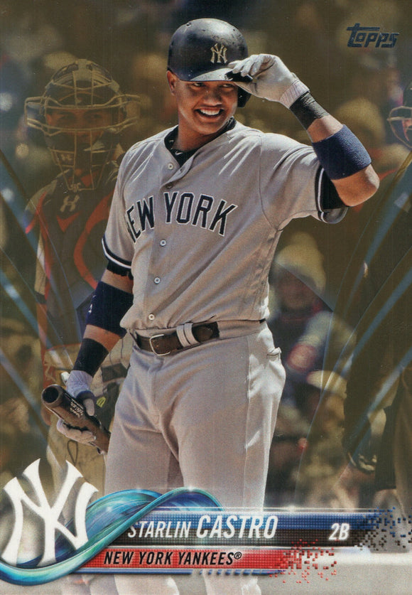 #109 Starlin Castro Chrome New York Yankees 2018 Topps Series 1 Baseball Card EAU