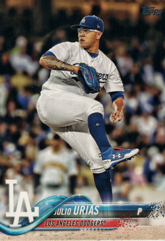 #124 Julio Urias Los Angeles Dodgers 2018 Topps Series 1 Baseball Card EAV
