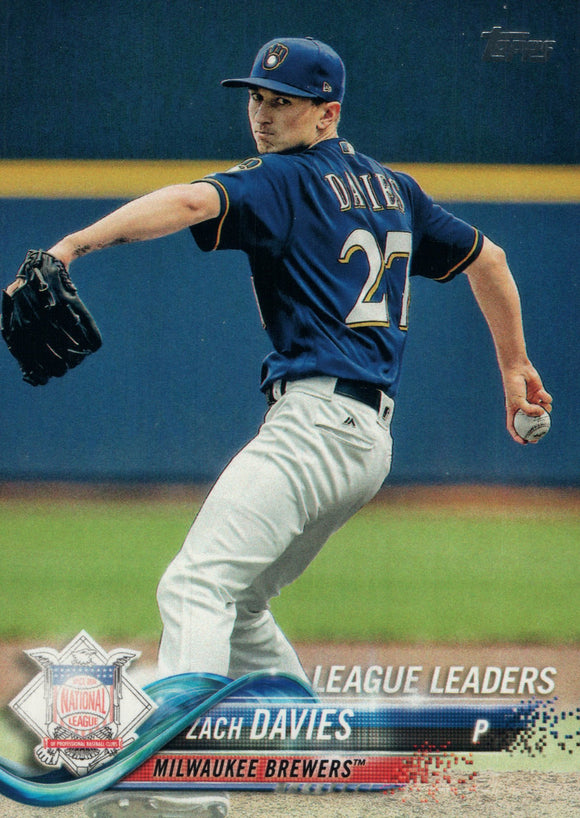#139 Zach Davies League Leaders Milwaukee Brewers 2018 Topps Series 1 Baseball Card EAV