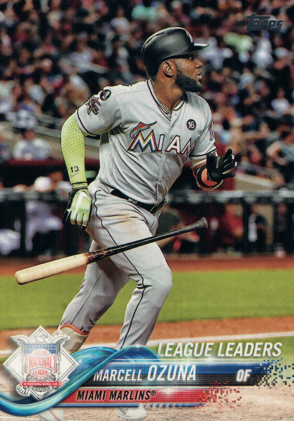 #291 Marcell Ozuna League Leaders Miami Marlins 2018 Topps Series 1 Baseball Card EAX