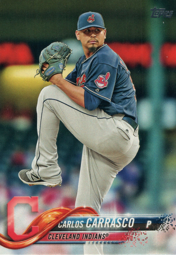 #120 Carlos Carrasco Cleveland Indians 2018 Topps Series 1 Baseball Card EAX
