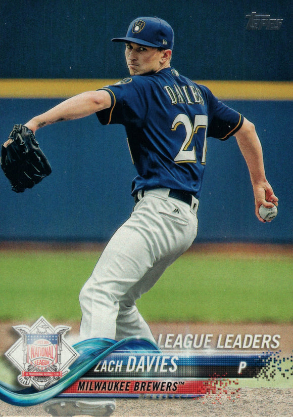 #139 Zach Davies League Leaders Milwaukee Brewers 2018 Topps Series 1 Baseball Card EAZ