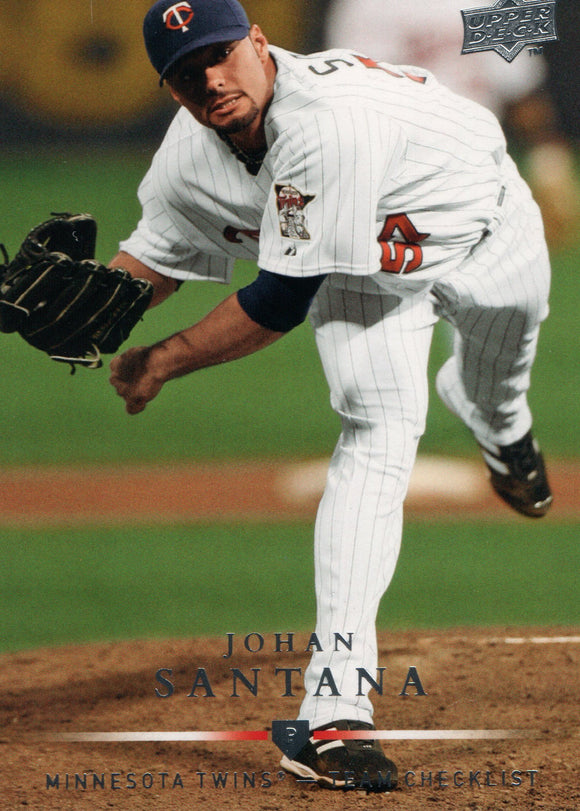 #378 Johan Santana Checklist Minnesota Twins 2008 Upper Deck Series 1 Baseball Card